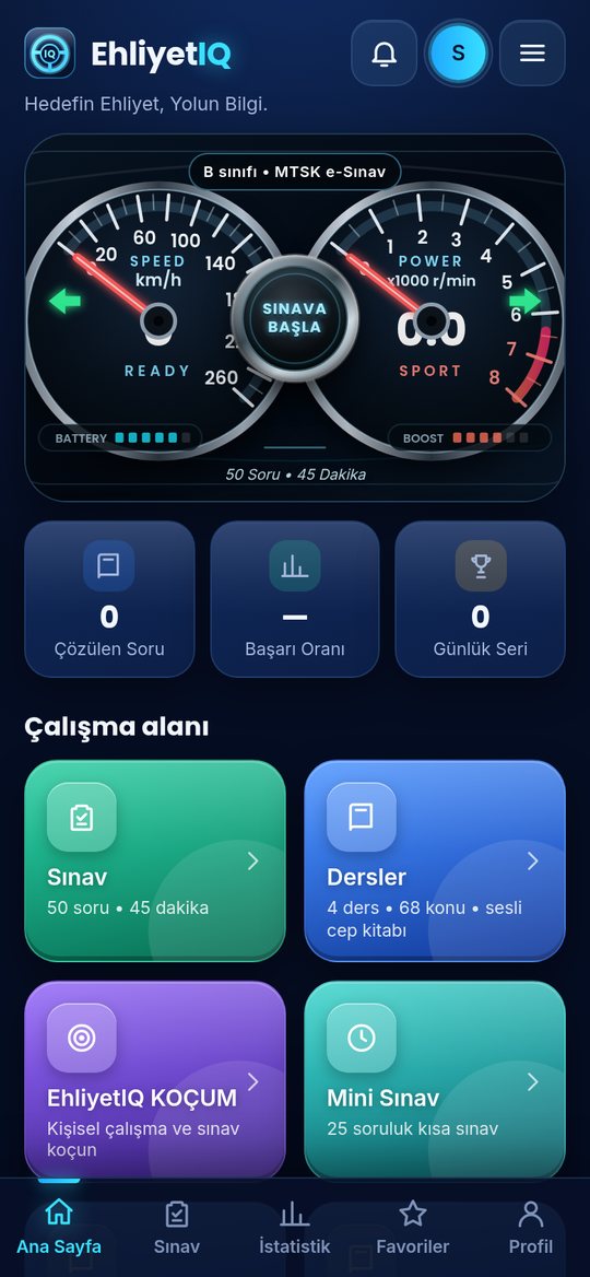 EhliyetIQ ana ekranı