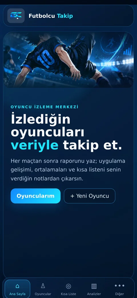 Futbolcu Takip ana ekranı
