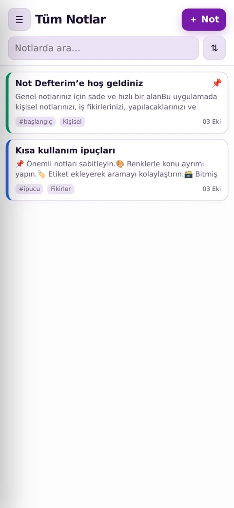 Not Defterim not listesi