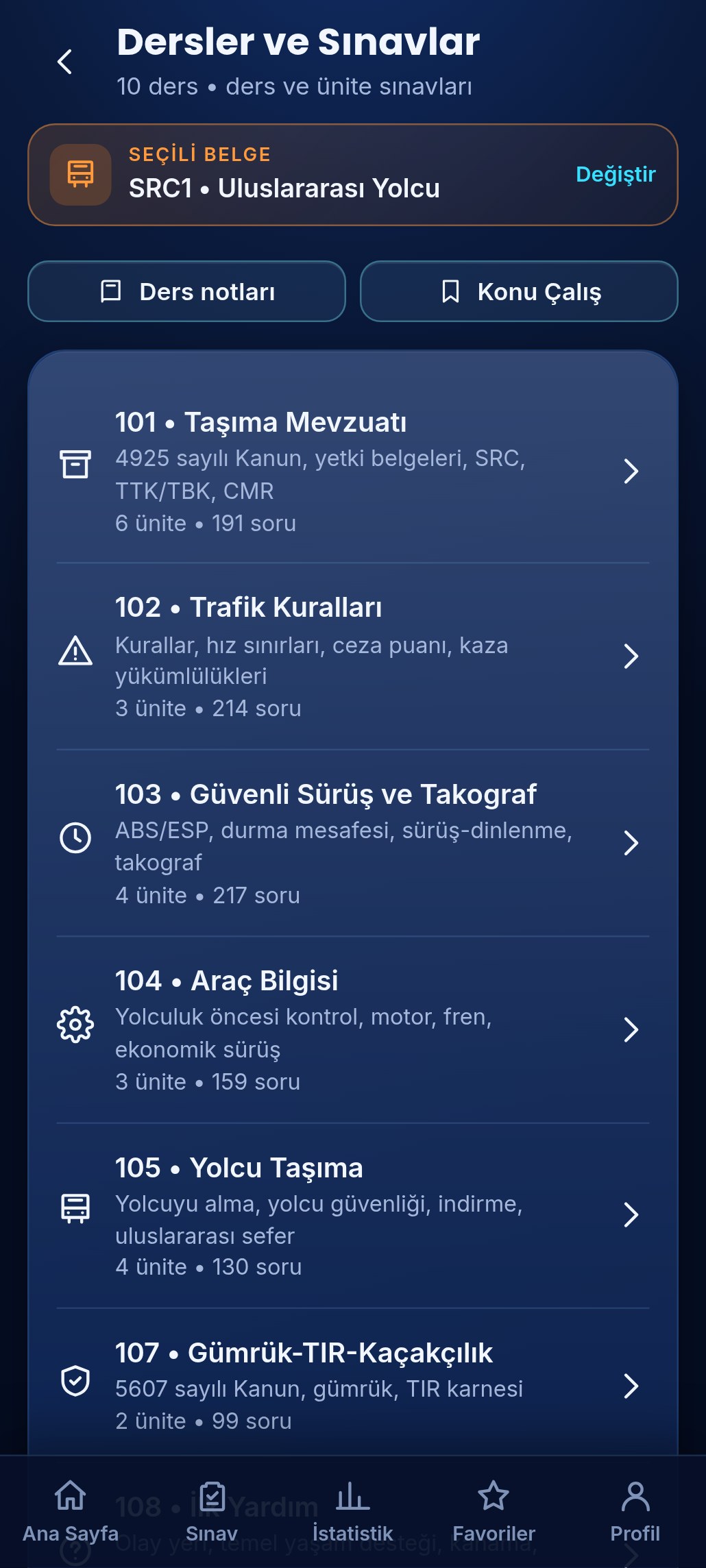 Dersler ve sınavlar